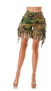 Camo Fringe Shorts