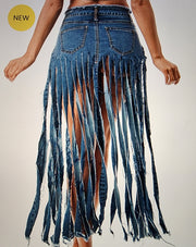 FRINGE DENIM SKIRT
