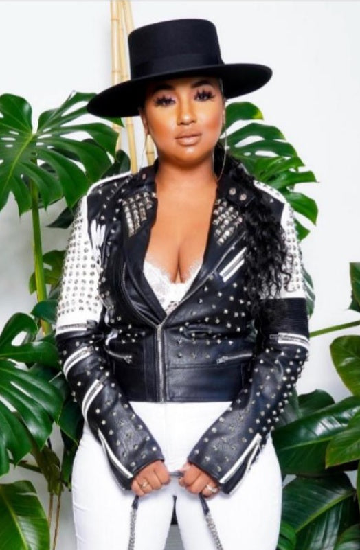 Black and White Studded Moto Jacket