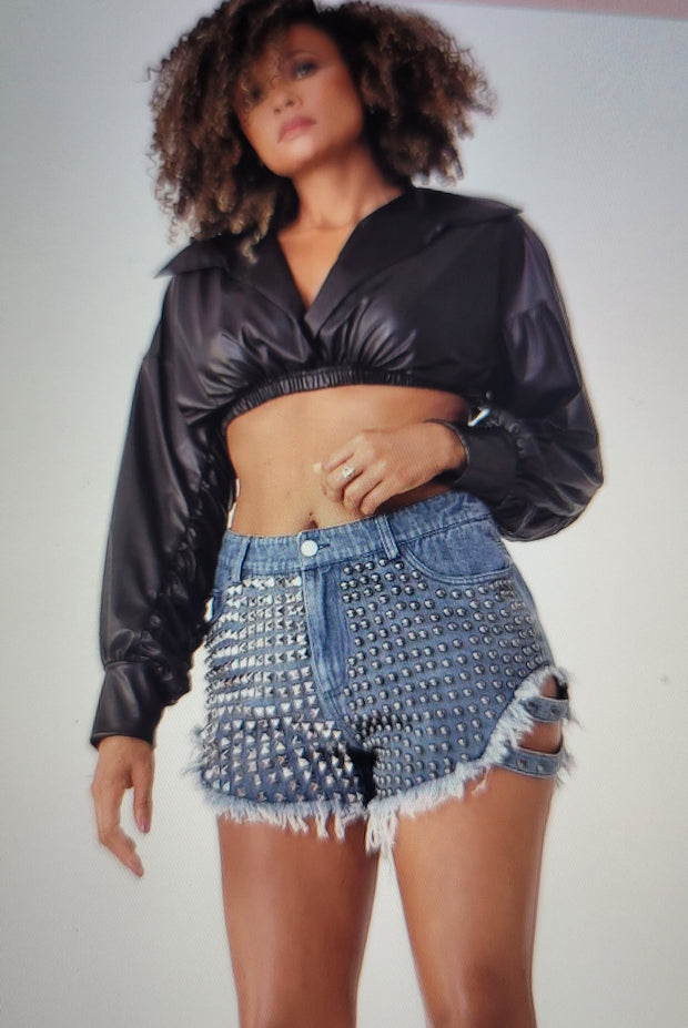 Studded Denim Shorts