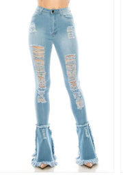 Bell Bottoms Distressed Jeans - Via's Kloset