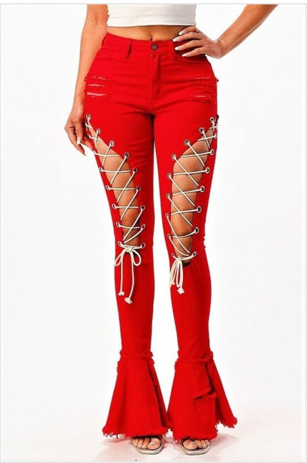 Red Hot String Up Jeans