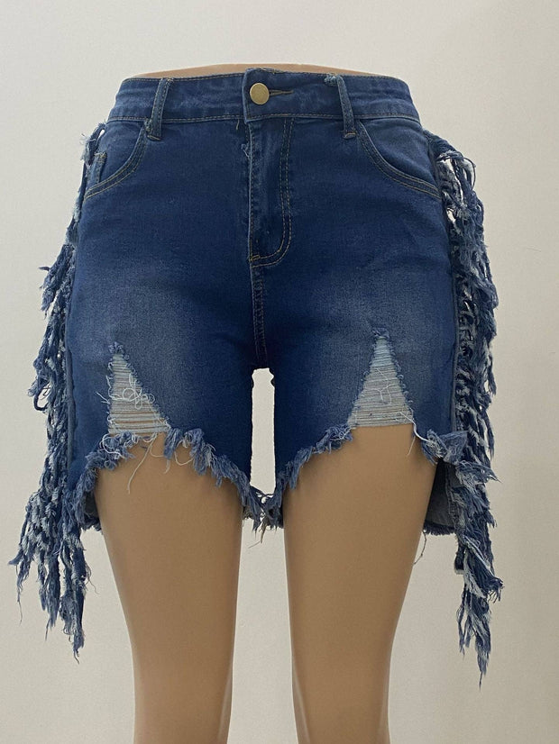 Women Fringe Denim Shorts